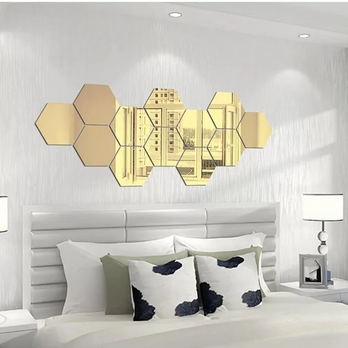 (pack of 12) 3d acrylic Hexagon Simple Mirror-Surface Geometric DIY Art Mural for Home Decoration Wall