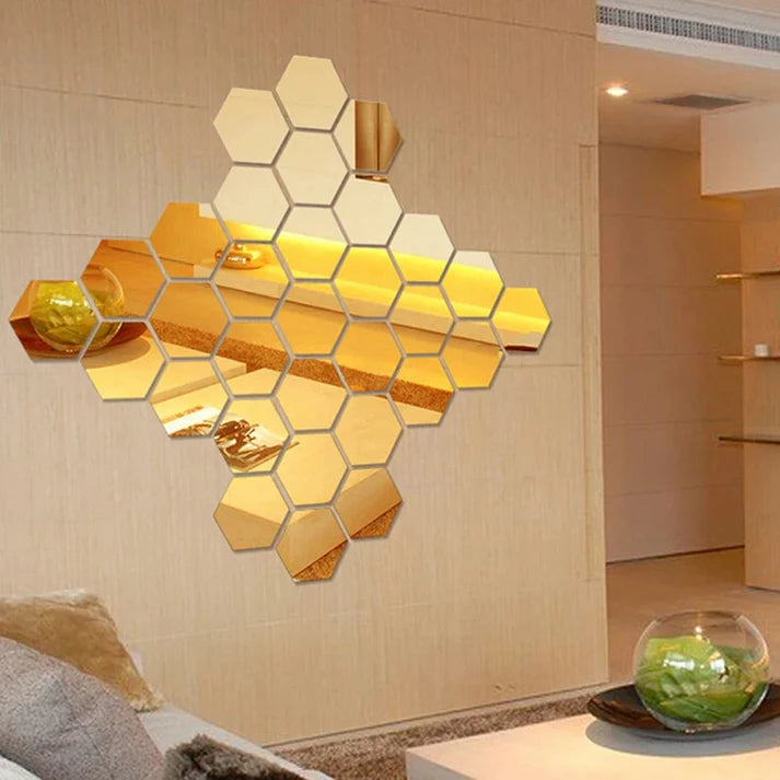 (pack of 12) 3d acrylic Hexagon Simple Mirror-Surface Geometric DIY Art Mural for Home Decoration Wall