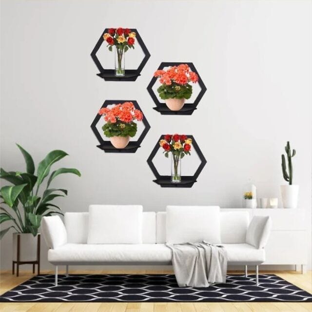 (3 pcs set ) Hexagon Shape 3D Wooden Wall Shelf | Wall Shelves for Home Decor Living Room / for Kids Room and Girls Room and for Gift Items