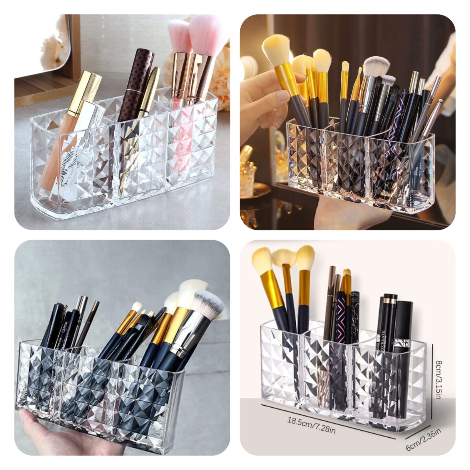 Acrylic 3Part Cosmetic Brush Holder