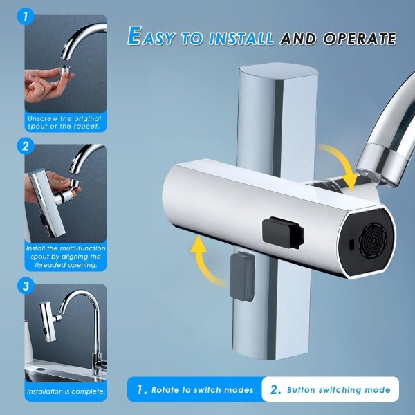 Multifunctional Kitchen Sink Waterfall Faucet He Faucet Shower 3 Water Flow Effect Modes, Bathroom Basin Tap