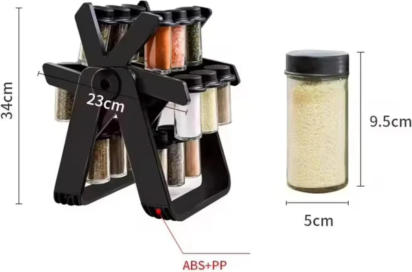 Rotating Spice Rack With 18Pcs Glass Jar