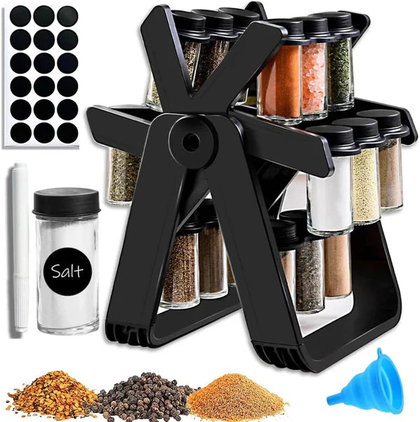 Rotating Spice Rack With 18Pcs Glass Jar