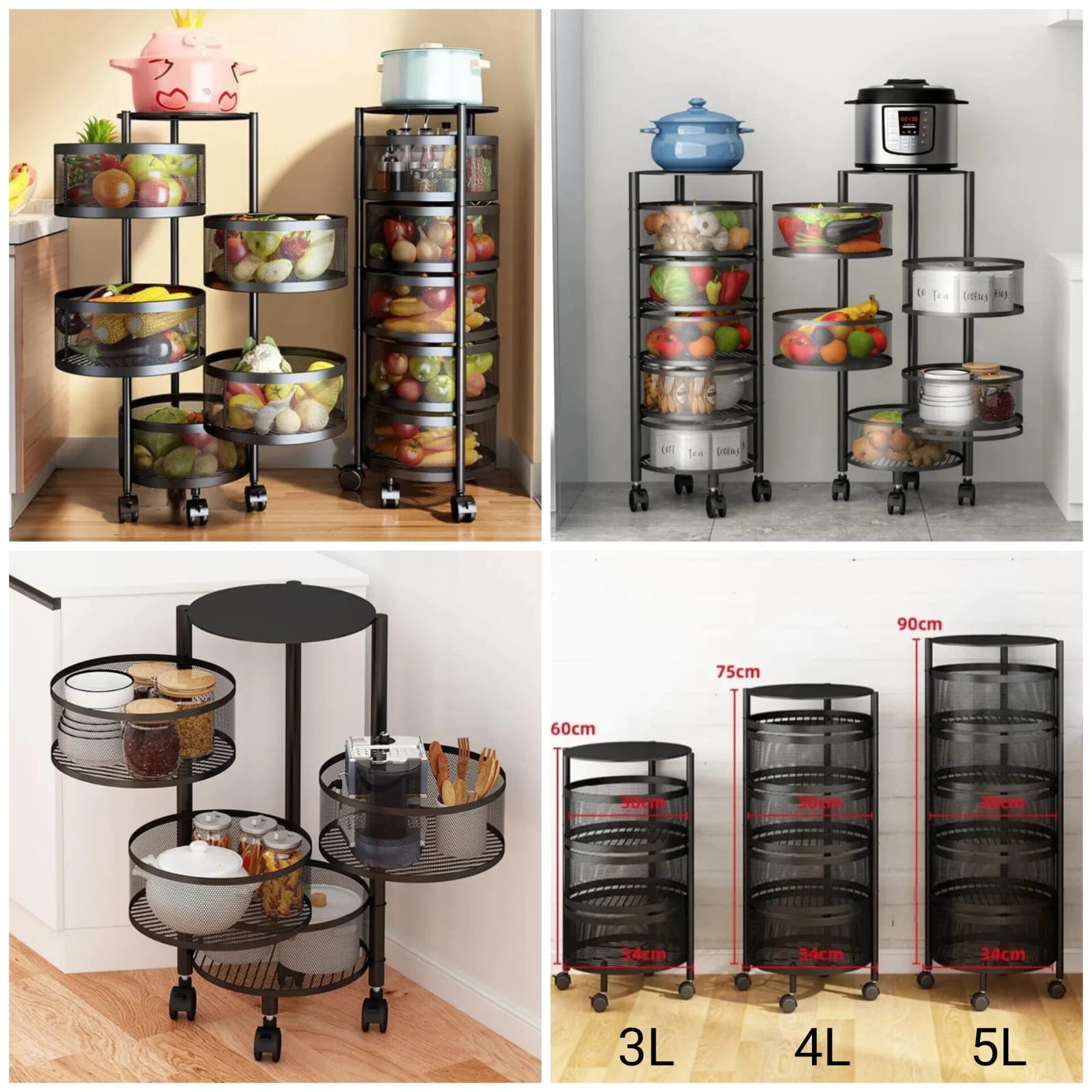 Rotating Round Kitchen Storage Trolly