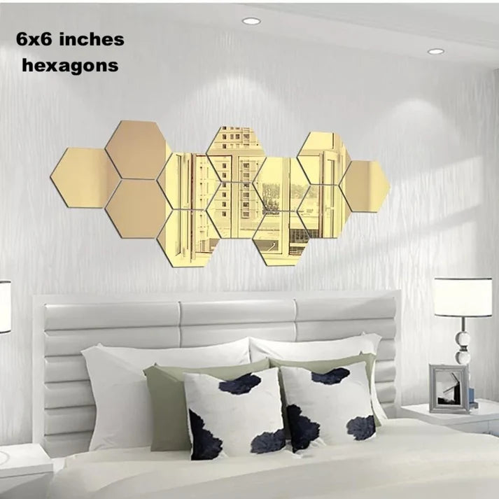 (pack of 12)  3d acrylic Hexagon Simple Mirror-Surface Geometric DIY Art Mural for Home Decoration Wall