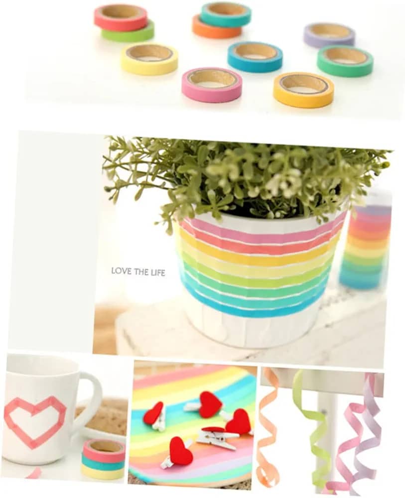 10 Rolls Chic Washi Tape Colorful Rainbow Design Removable Decorative Tape for DIY Stationery Wrapping Photo Album (Random Color)