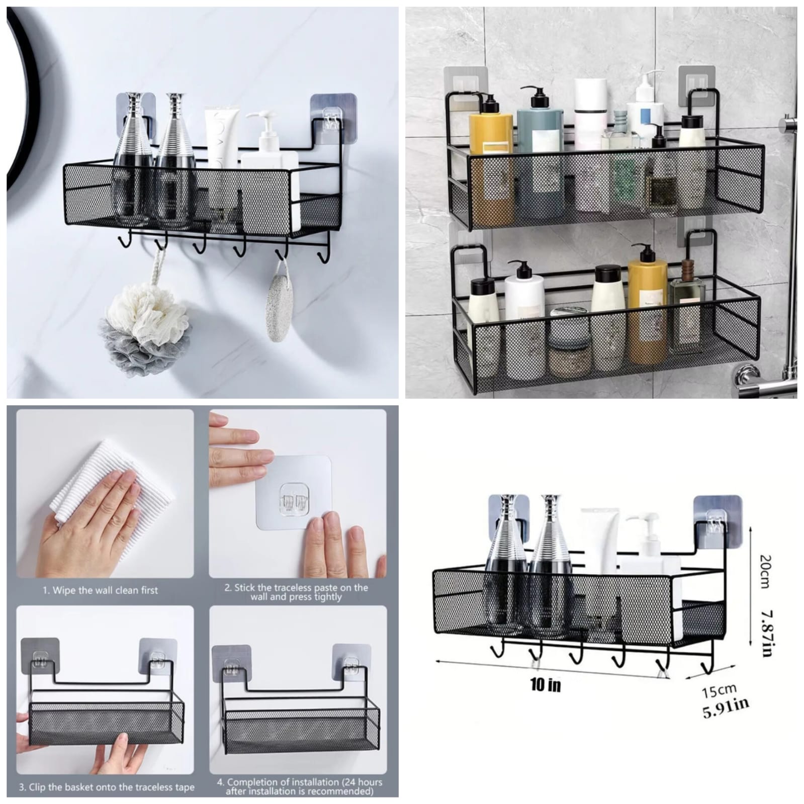 Self-adhesive Iron Wall Shelf With Hook